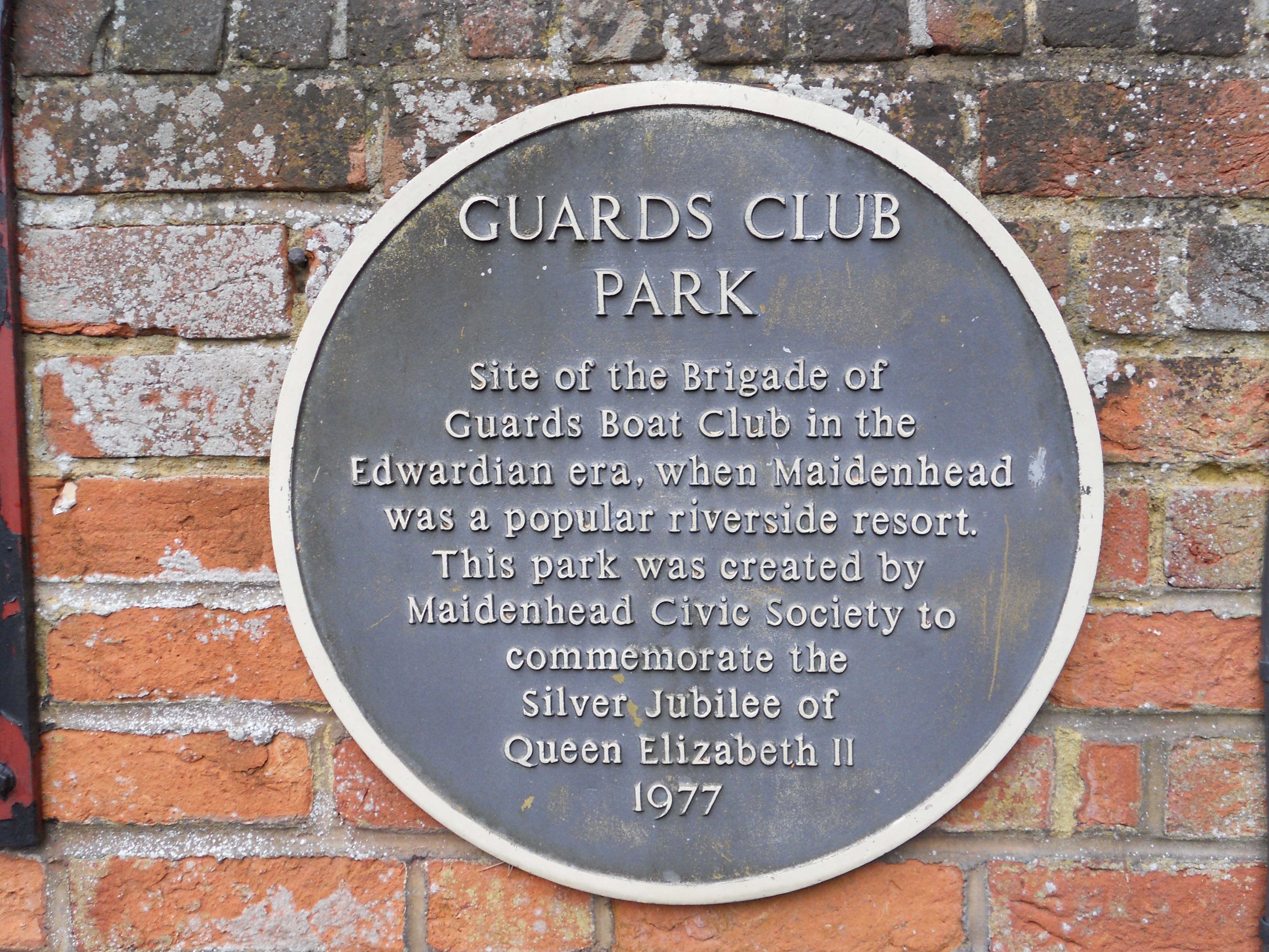 Guards Club Park plaque