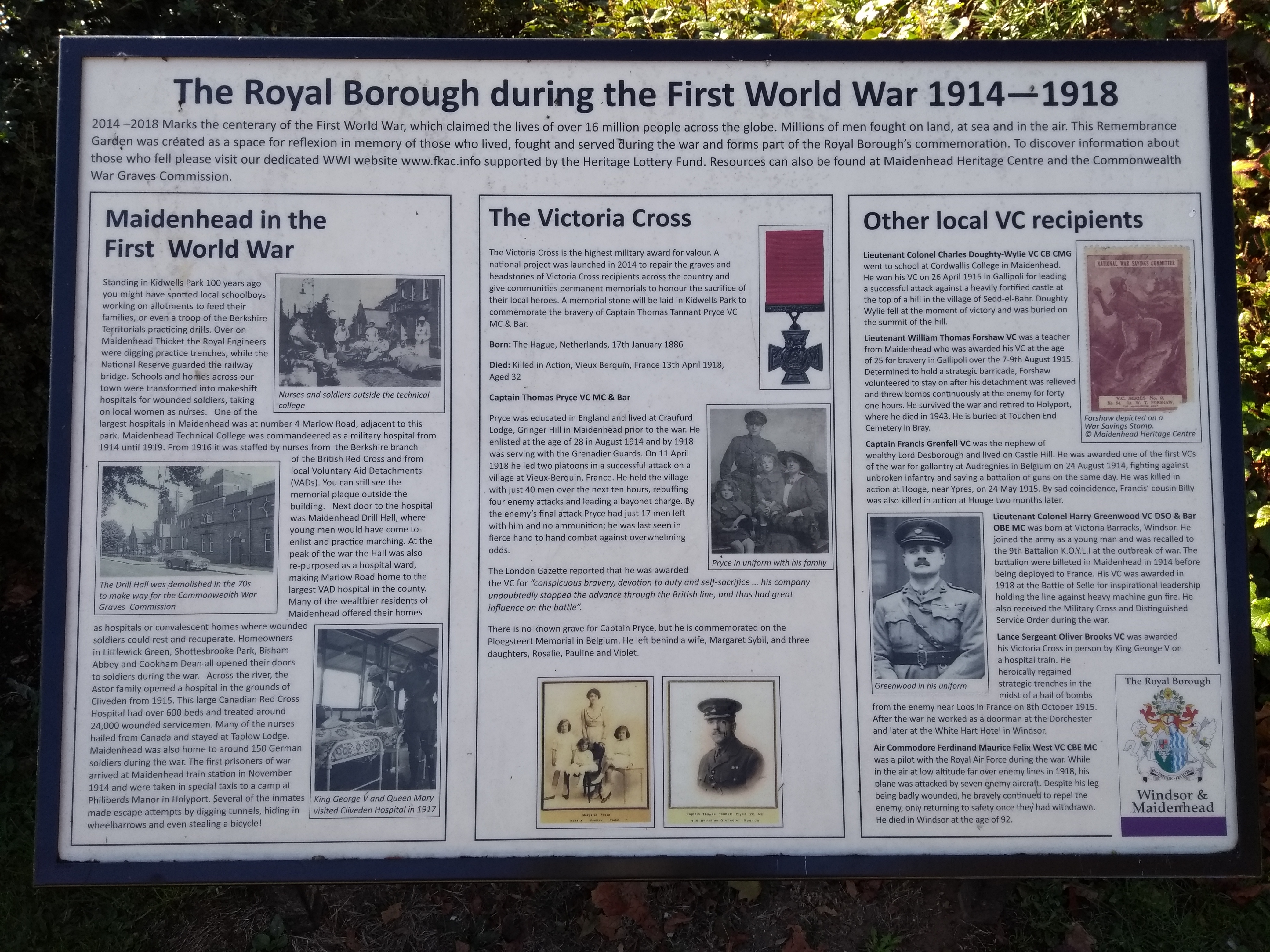Kidswells Park WWI signage
