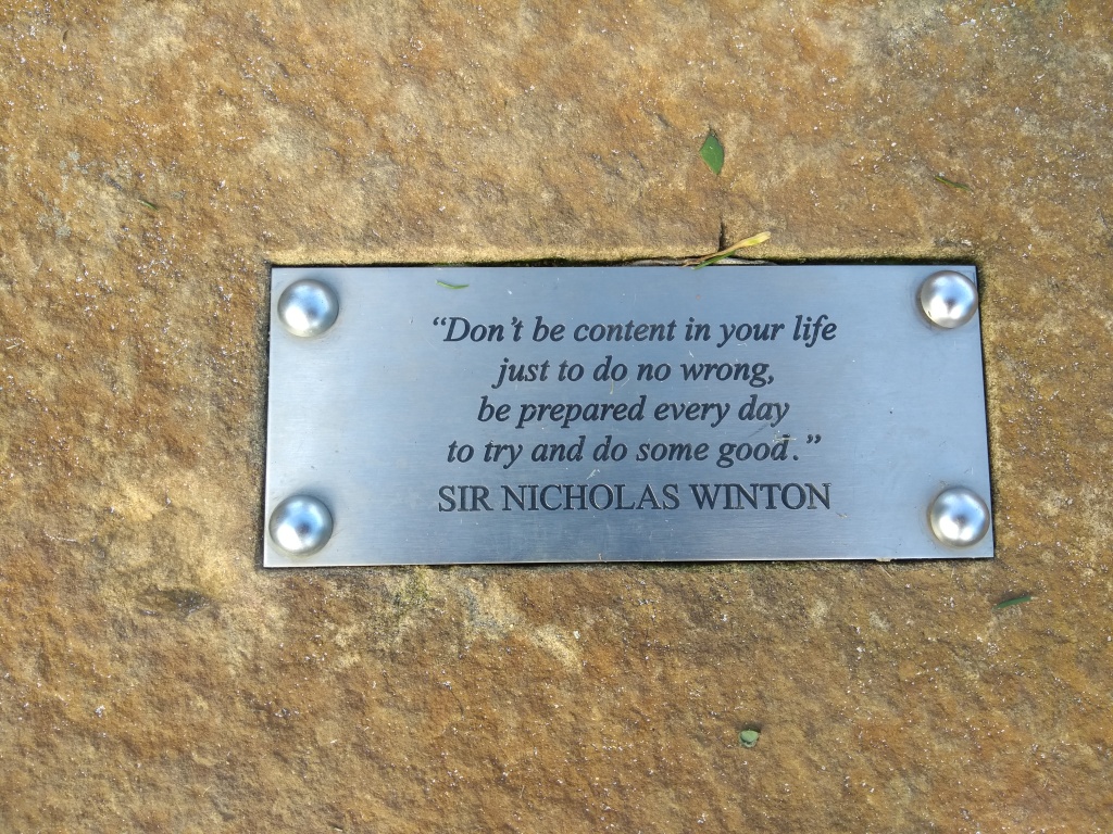 Sir Nicholas Winton Memorial plaque Don't be content