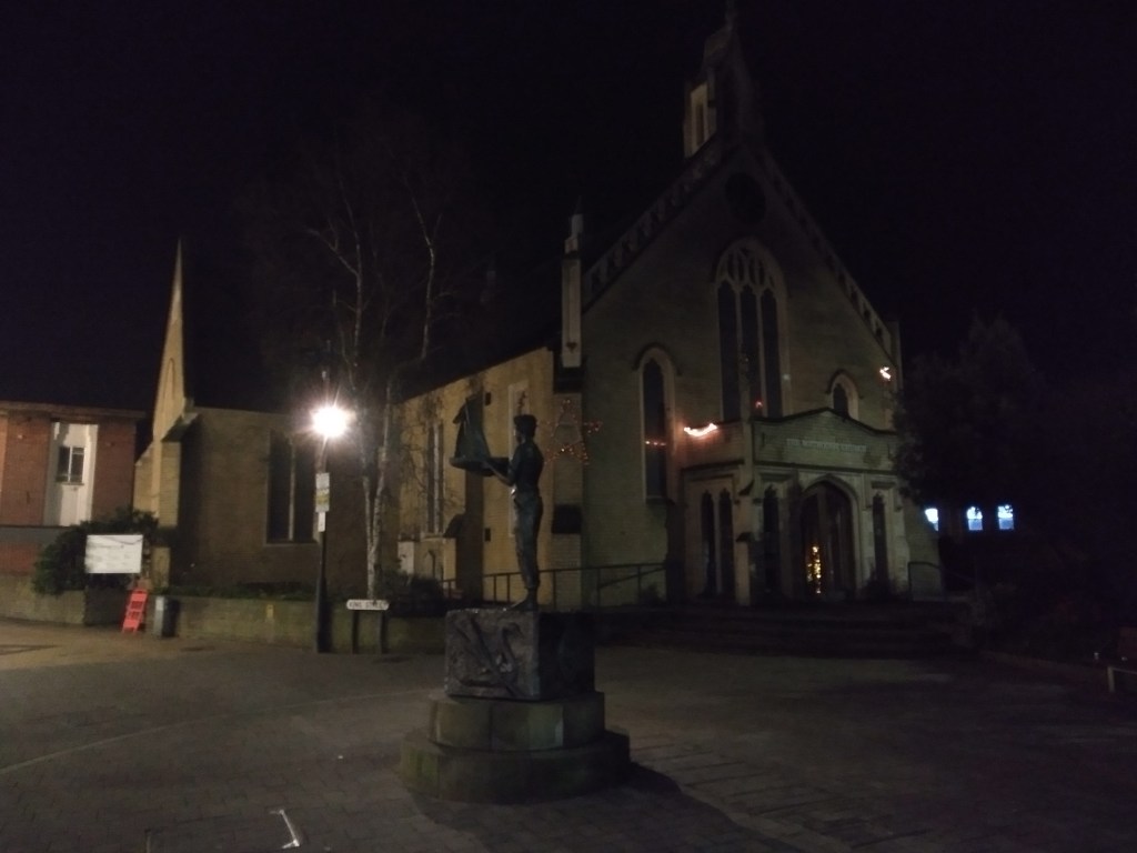The Boy and Boat outside the Methodist Church