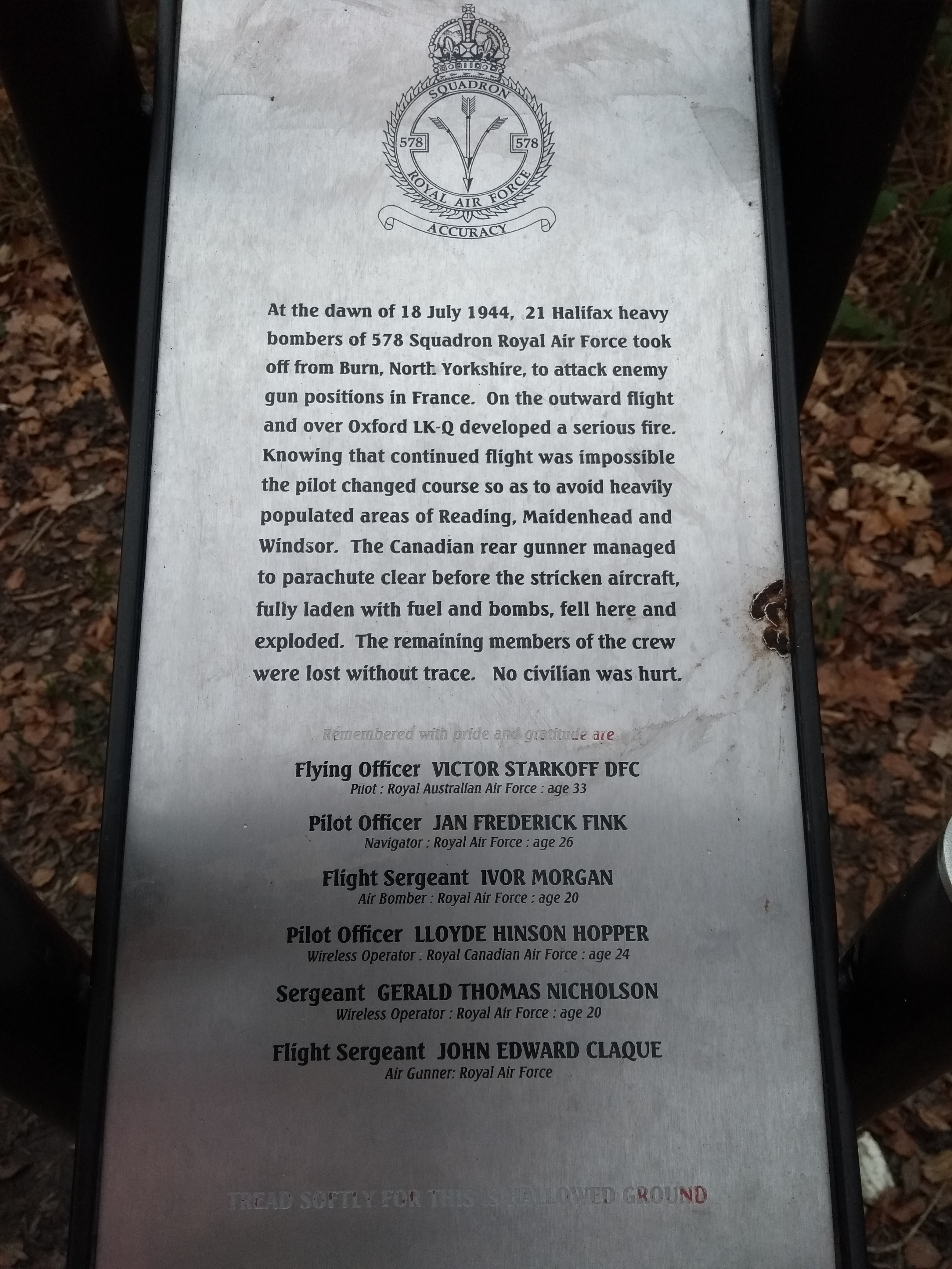 RAF Memorial Plaque wording