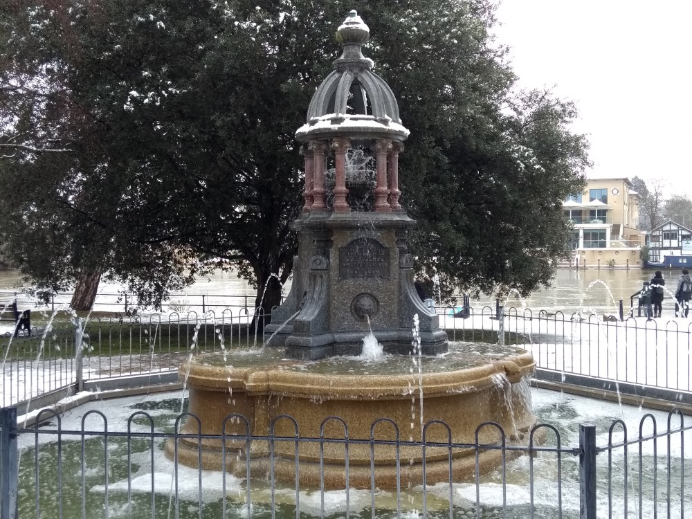 Frozen water at  Ada Lewis Memorial Fountain in Winter