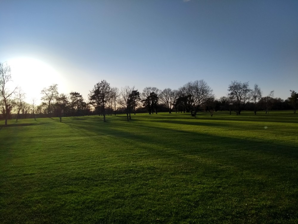 Late afternoon sun across the fairways